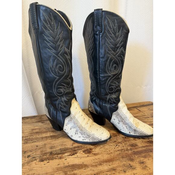 Acme Womens Western Leather Snake Skin Cowgirl Cowboy Boots‎ 0735 9.5 M Black - Picture 1 of 16